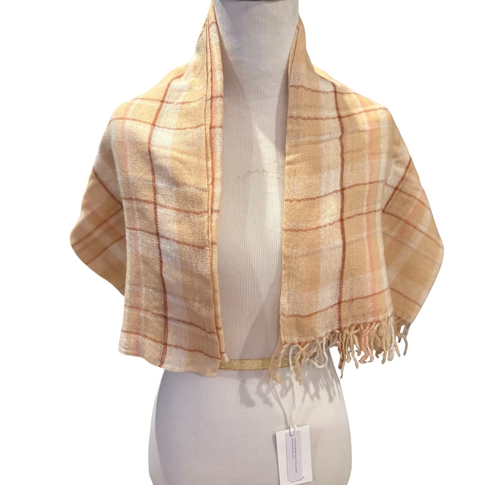Nordstrom Tan and Orange Plaid Cashmere Scarf